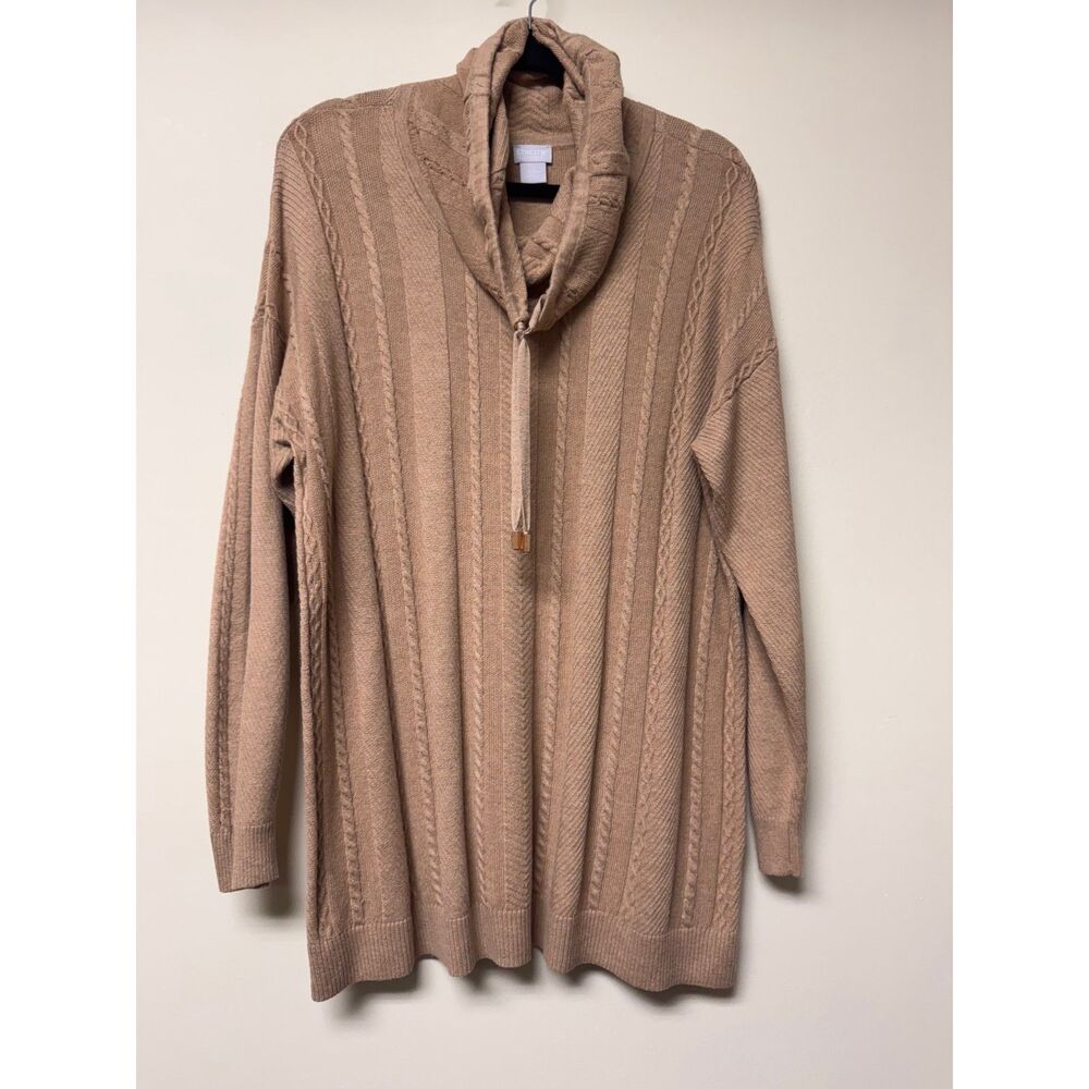 CHICO'S Zenergy Funnel Neck Cable Knit Cashmere/Cotton Blend Sweater, Sz L